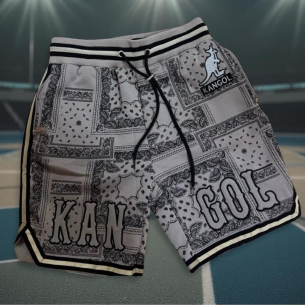 Kangol Black Gray Logo Shorts Mens Streetwear Zipper Pockets NWT Drawstring